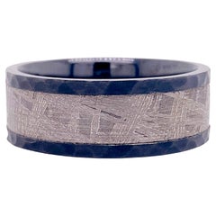 Men's Meteorite Band w Black Meteorite Hammered Edges