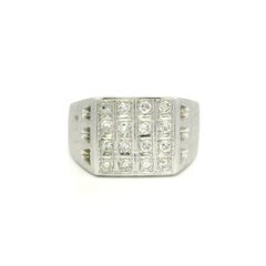 Men's Mid Mentury 18k White Gold 0.24ctw Diamond Brushed Finish Square Band Ring