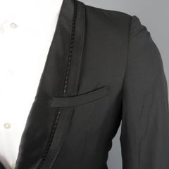 Men's MIHARAYASUHIRO 36 Short Black Wool Detalied Satin Shawl Collar Tuxedo Jack