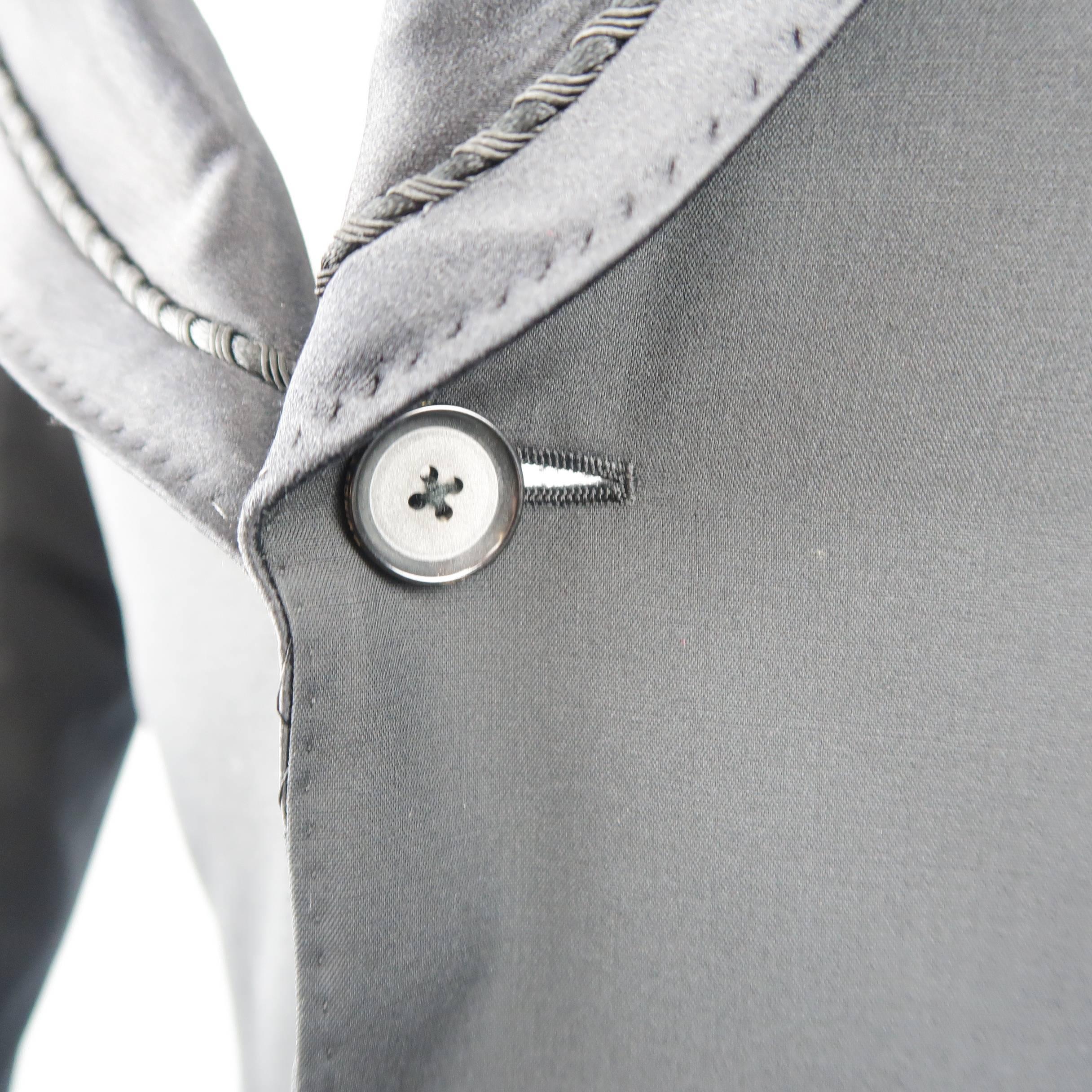 Men's MIHARAYASUHIRO 36 Short Black Wool Detalied Satin Shawl Collar Tuxedo Jack 1