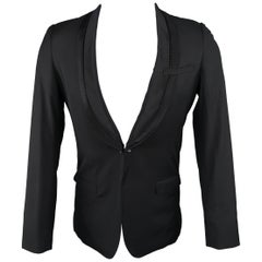 Men's MIHARAYASUHIRO 36 Short Black Wool Detalied Satin Shawl Collar Tuxedo Jack