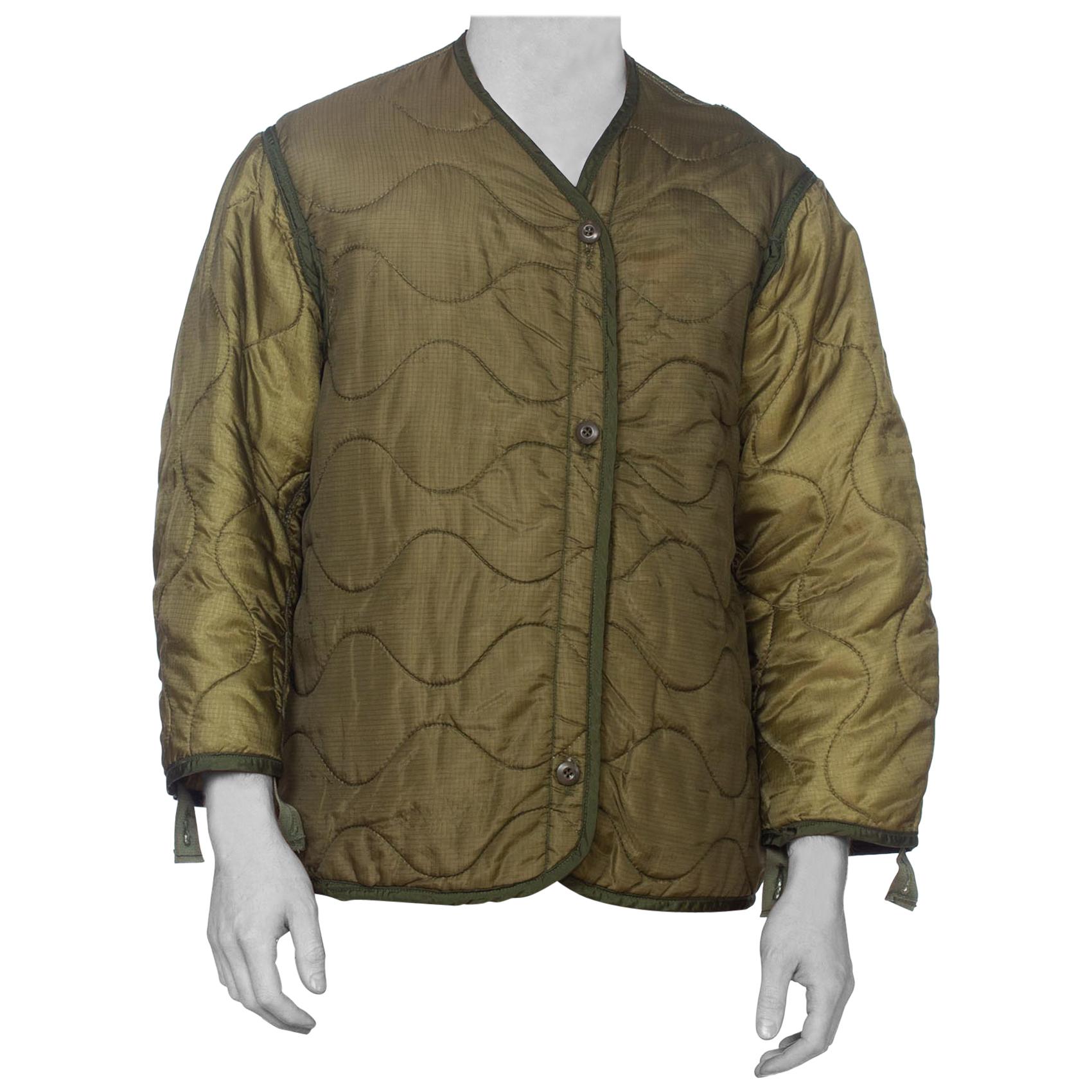 1960S Olive Green Nylon Men's Military Bomber Quilted Jacket Liner