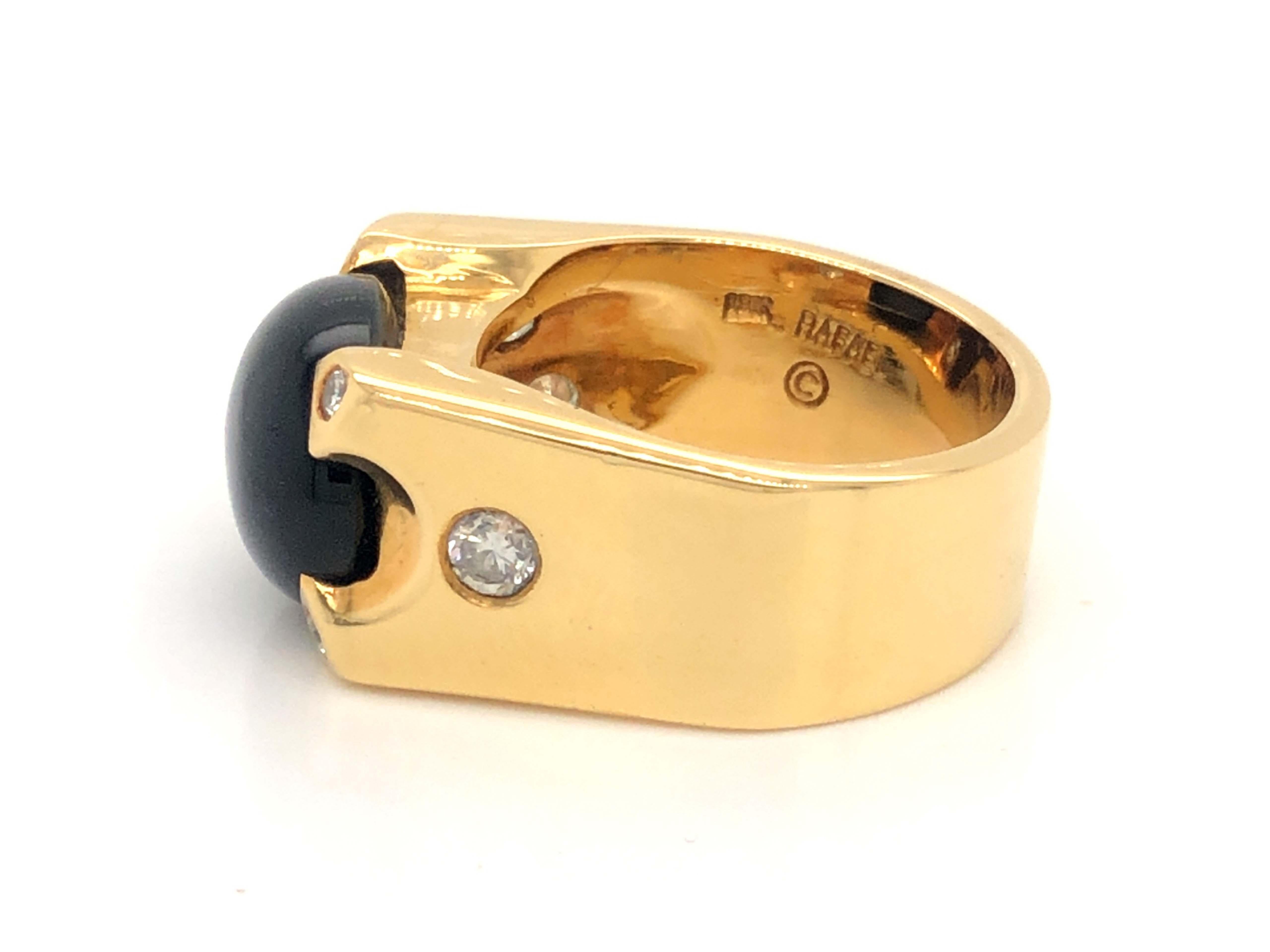Men's Modern Black Jade and Diamond Ring - 18k Yellow Gold For Sale 1