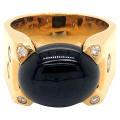 Men's Modern Black Jade and Diamond Ring - 18k Yellow Gold