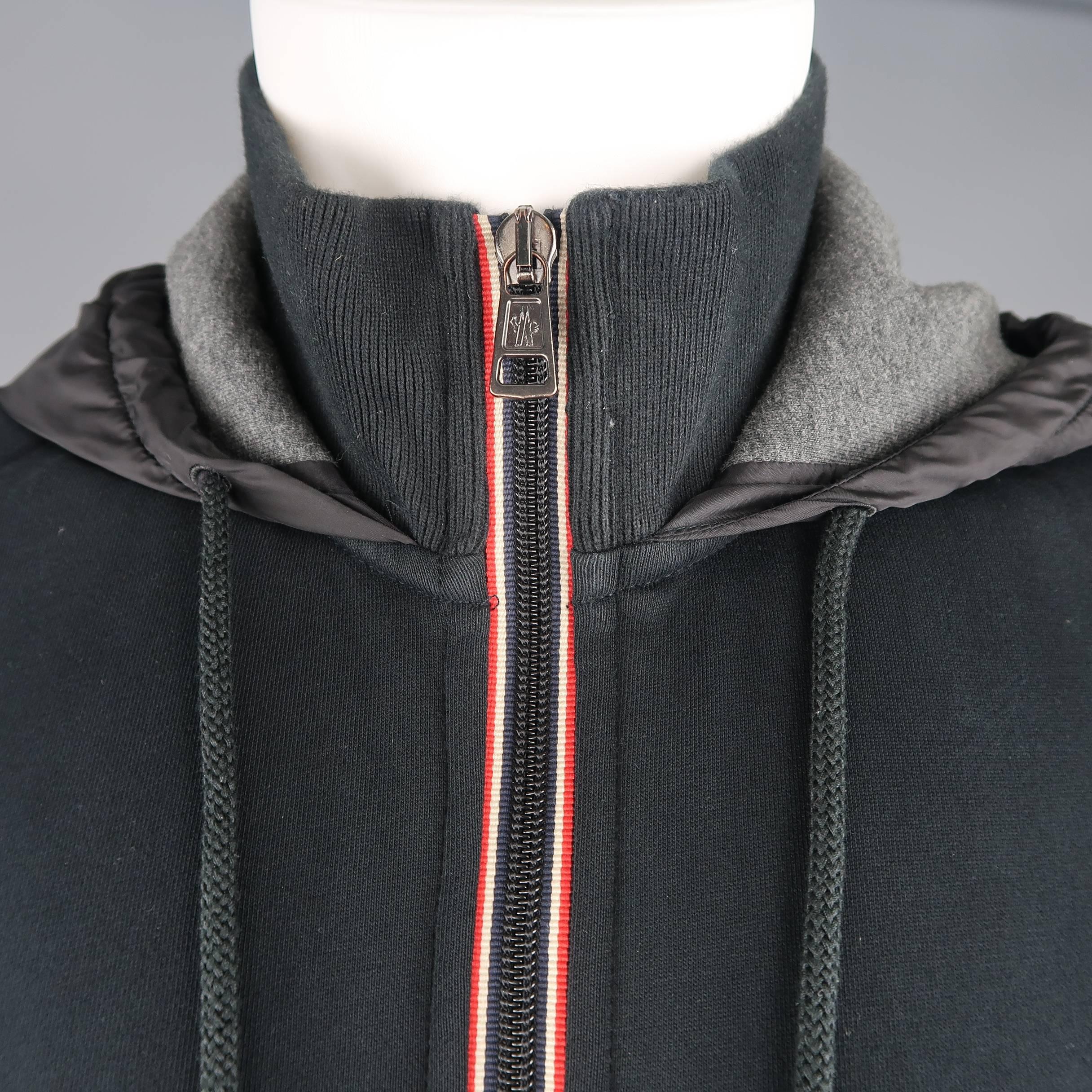 Moncler Men's M Black Jersey and Nylon Hooded Zip Jacket In Fair Condition In San Francisco, CA