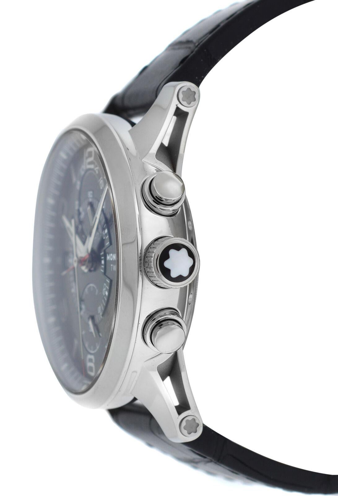 Men’s Montblanc Twinfly 105077 Steel Flyback Chrono Watch In New Condition For Sale In New York, NY