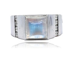 Men's Moonstone and Diamond 14KW Gold Ring