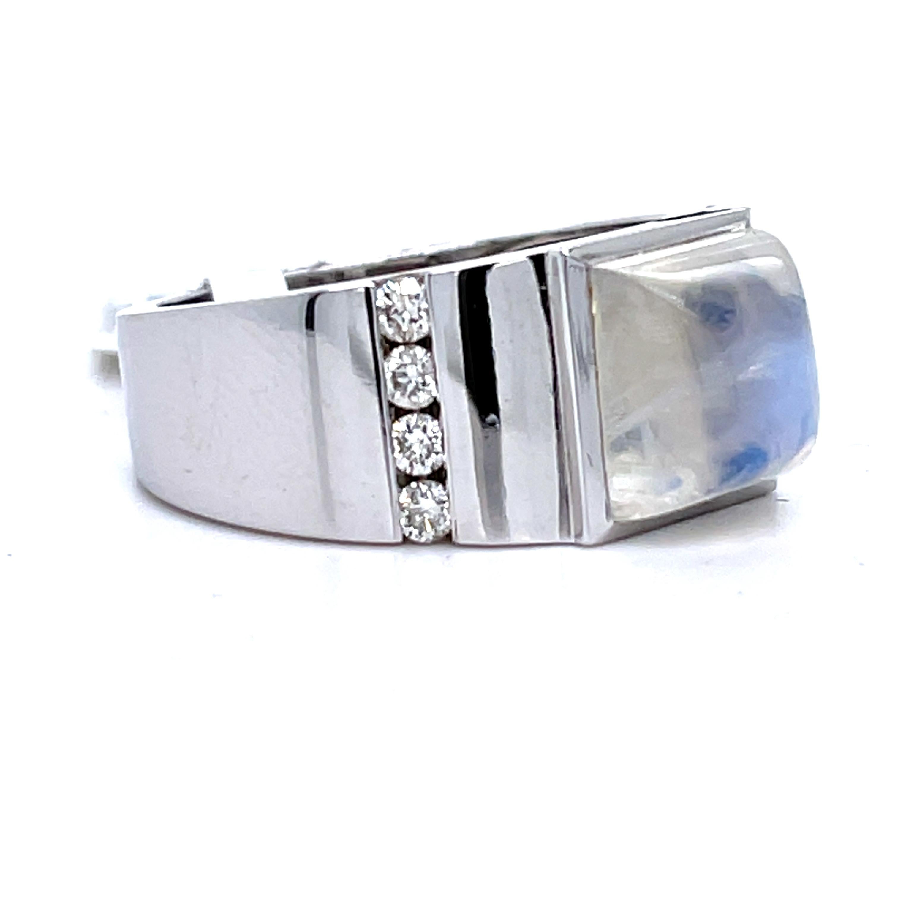 Mondstein und Diamant 14KW Gold Ring für Männer im Zustand „Neu“ im Angebot in New York, NY
