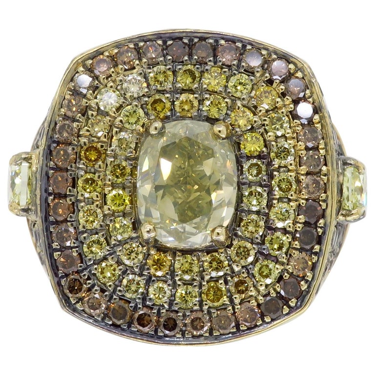 Men's Multi-Colored Diamond Ring in 18 Karat Gold at 1stDibs