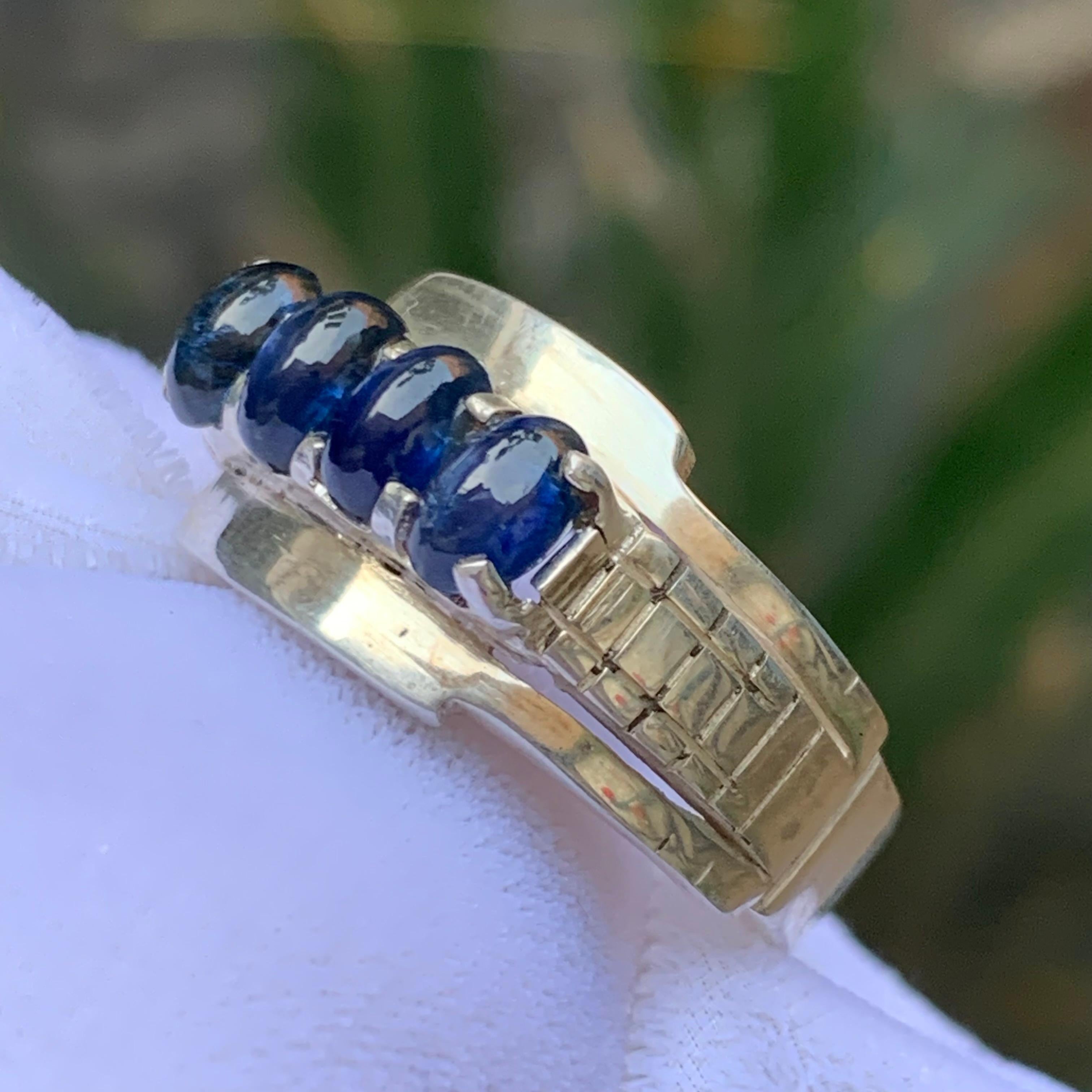 Anello a fascia da uomo con zaffiro multiplo in argento 925 (incastonatura a canale) 10,5 in vendita 5