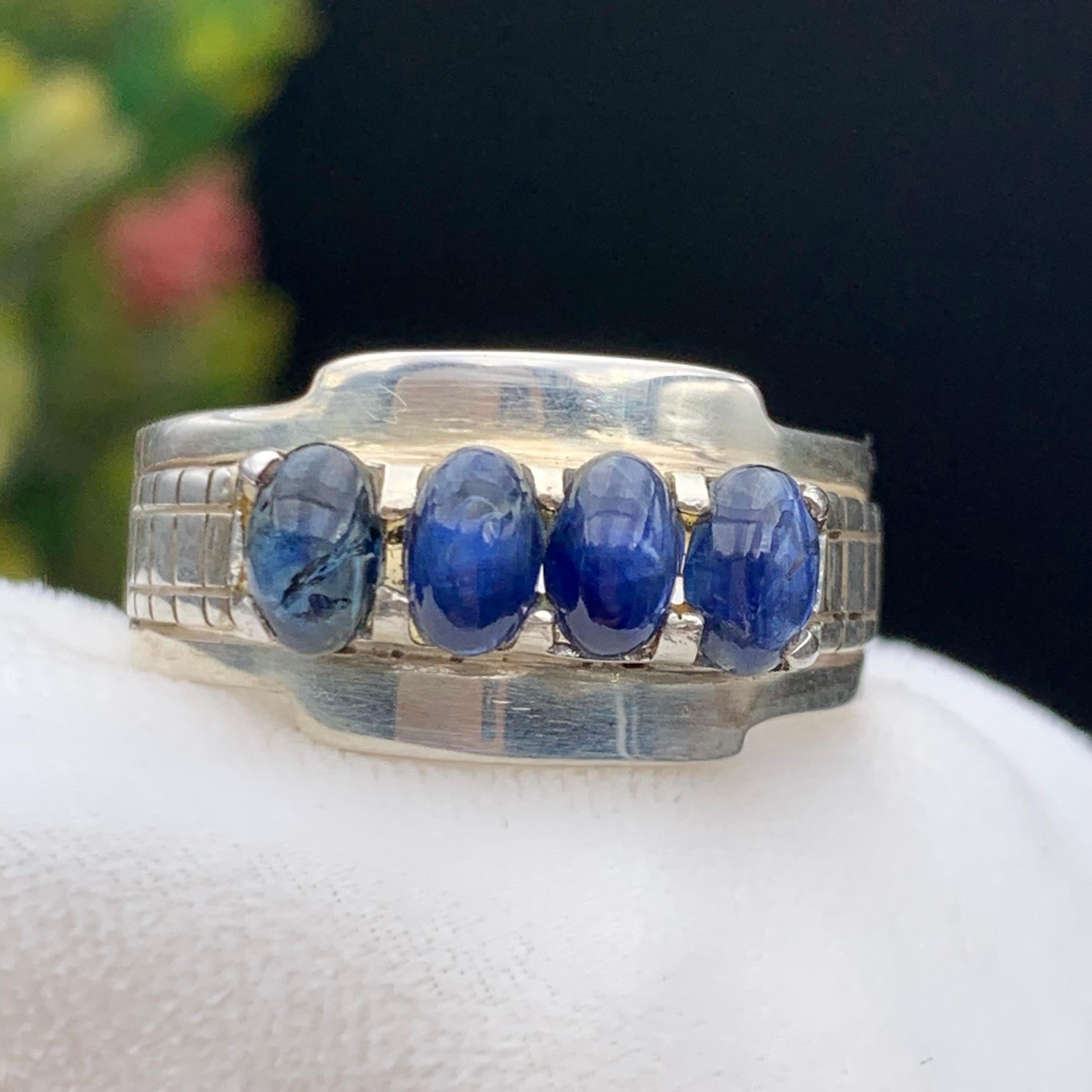 Anello a fascia da uomo con zaffiro multiplo in argento 925 (incastonatura a canale) 10,5 in vendita 6