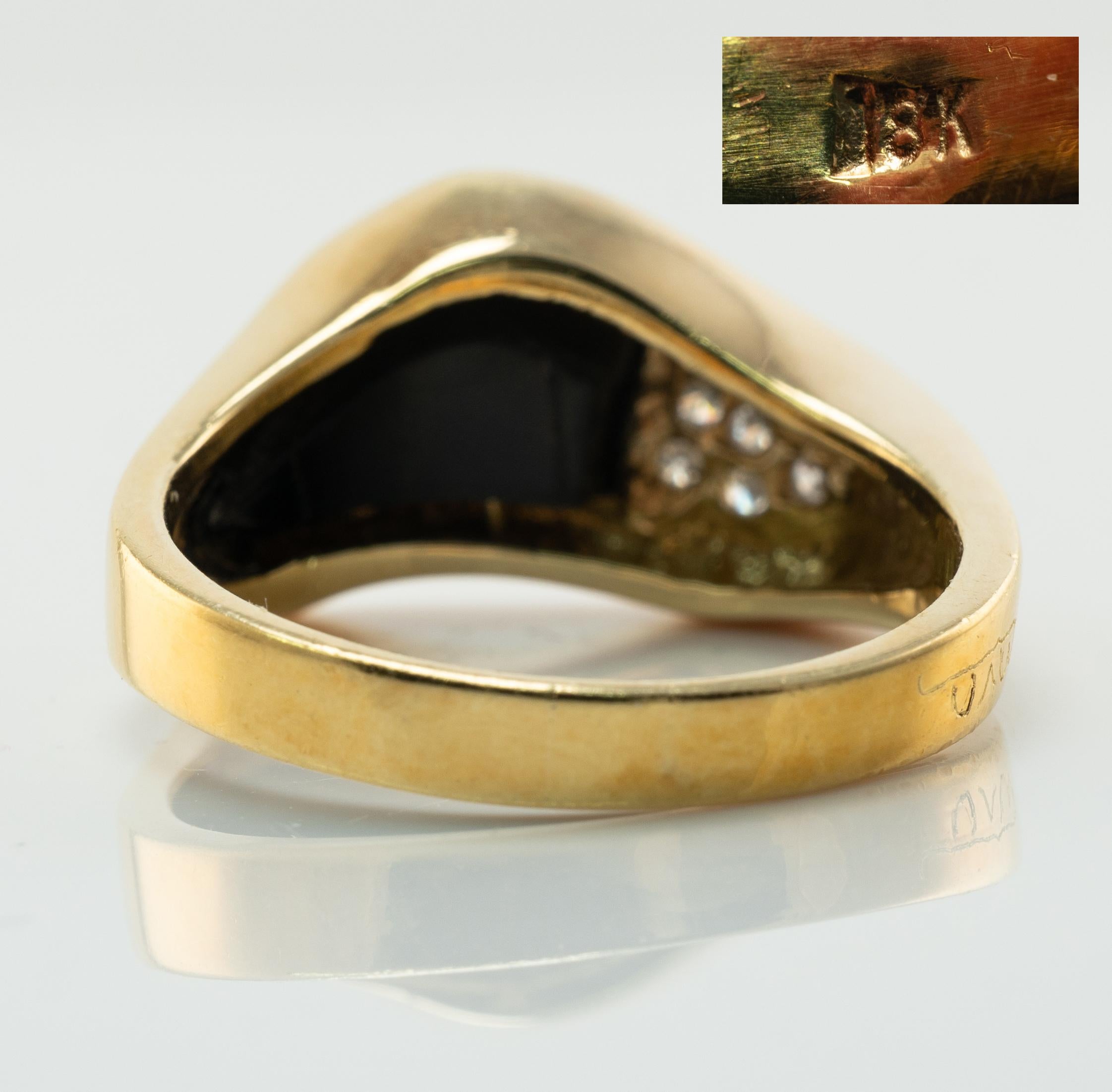 Mens Natural Diamond Onyx Ring 18K Gold Band For Sale 1