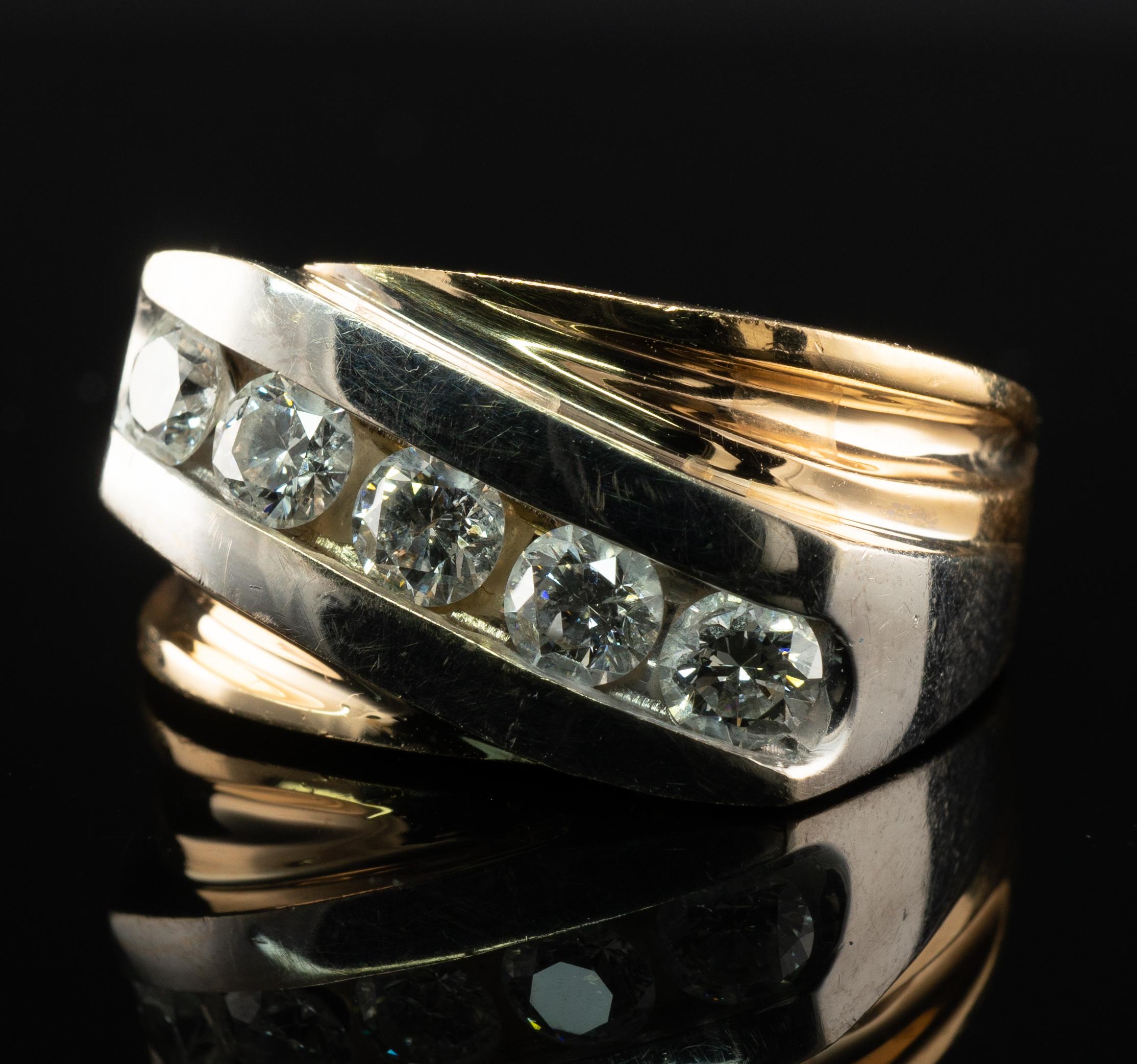 Mens Natural Diamond Ring 1.15cttw 14K Gold Band Vintage Estate For Sale 6