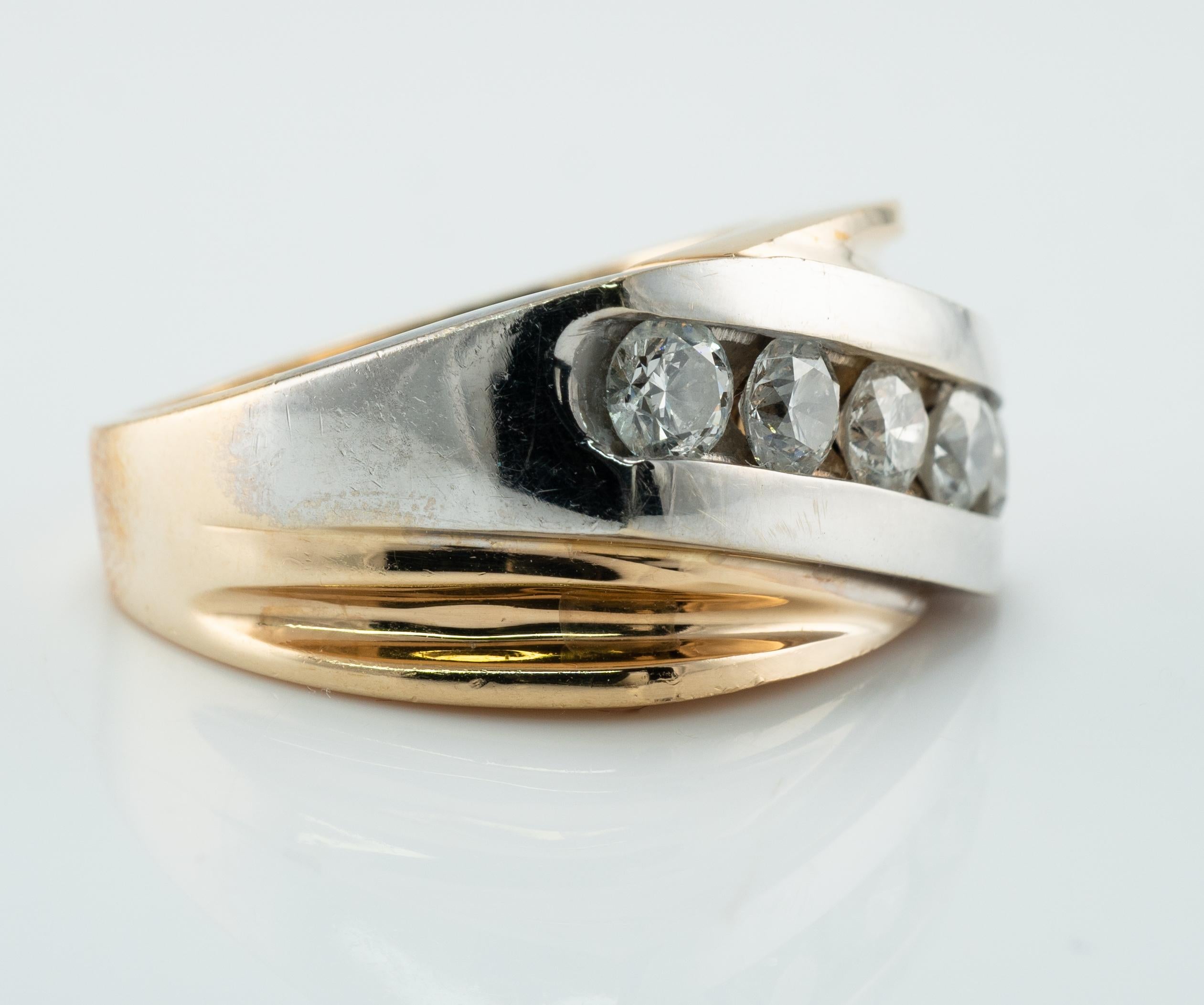 Round Cut Mens Natural Diamond Ring 1.15cttw 14K Gold Band Vintage Estate For Sale