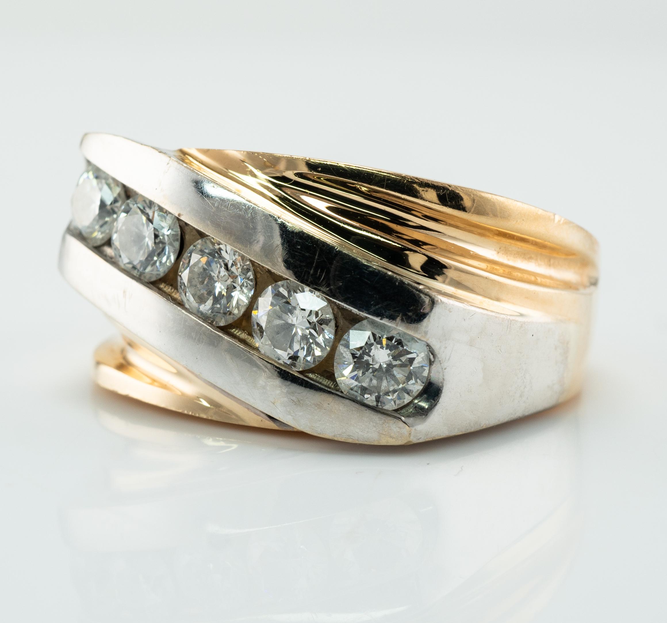 Men's Mens Natural Diamond Ring 1.15cttw 14K Gold Band Vintage Estate For Sale