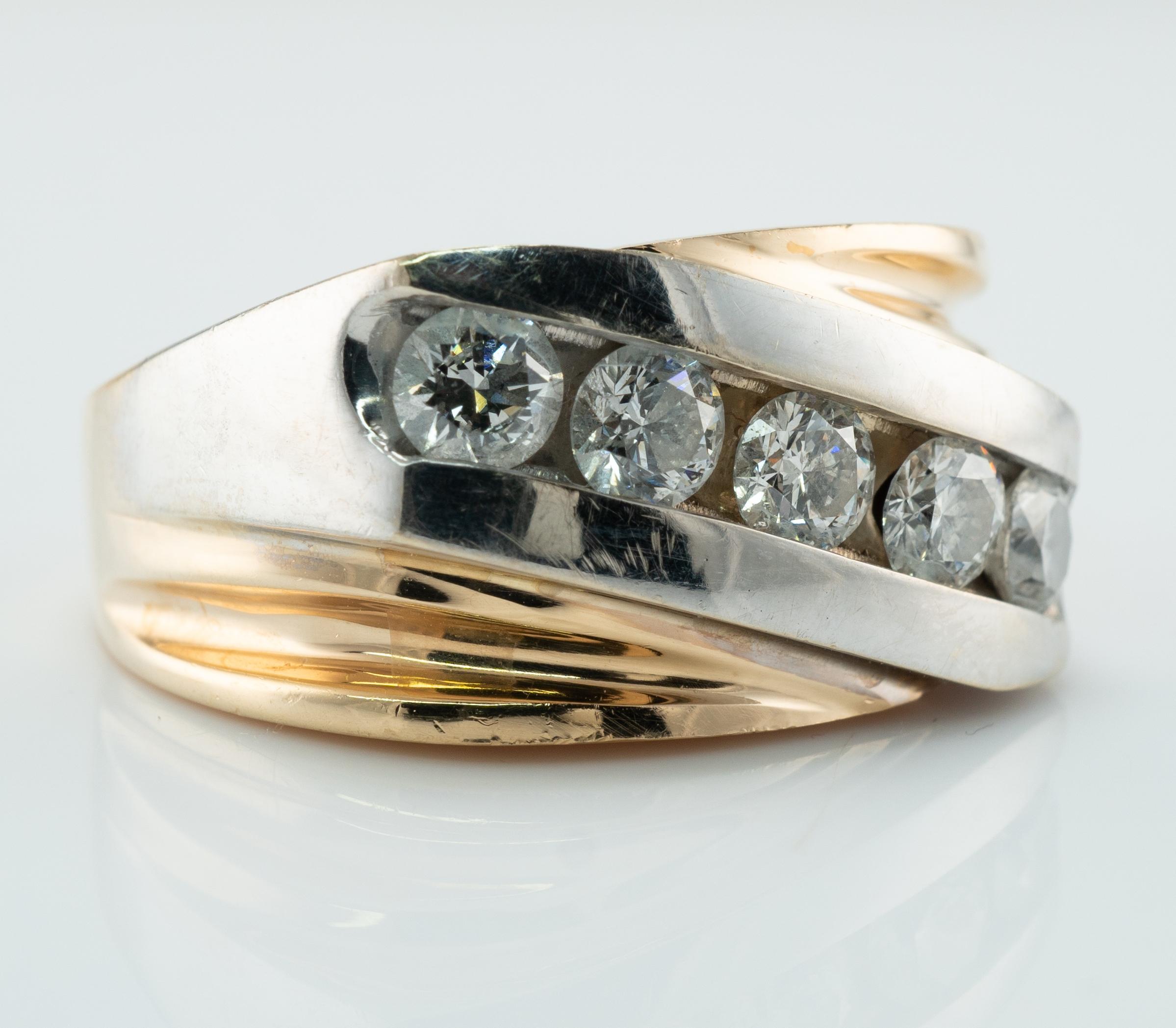 Mens Natural Diamond Ring 1.15cttw 14K Gold Band Vintage Estate For Sale 1
