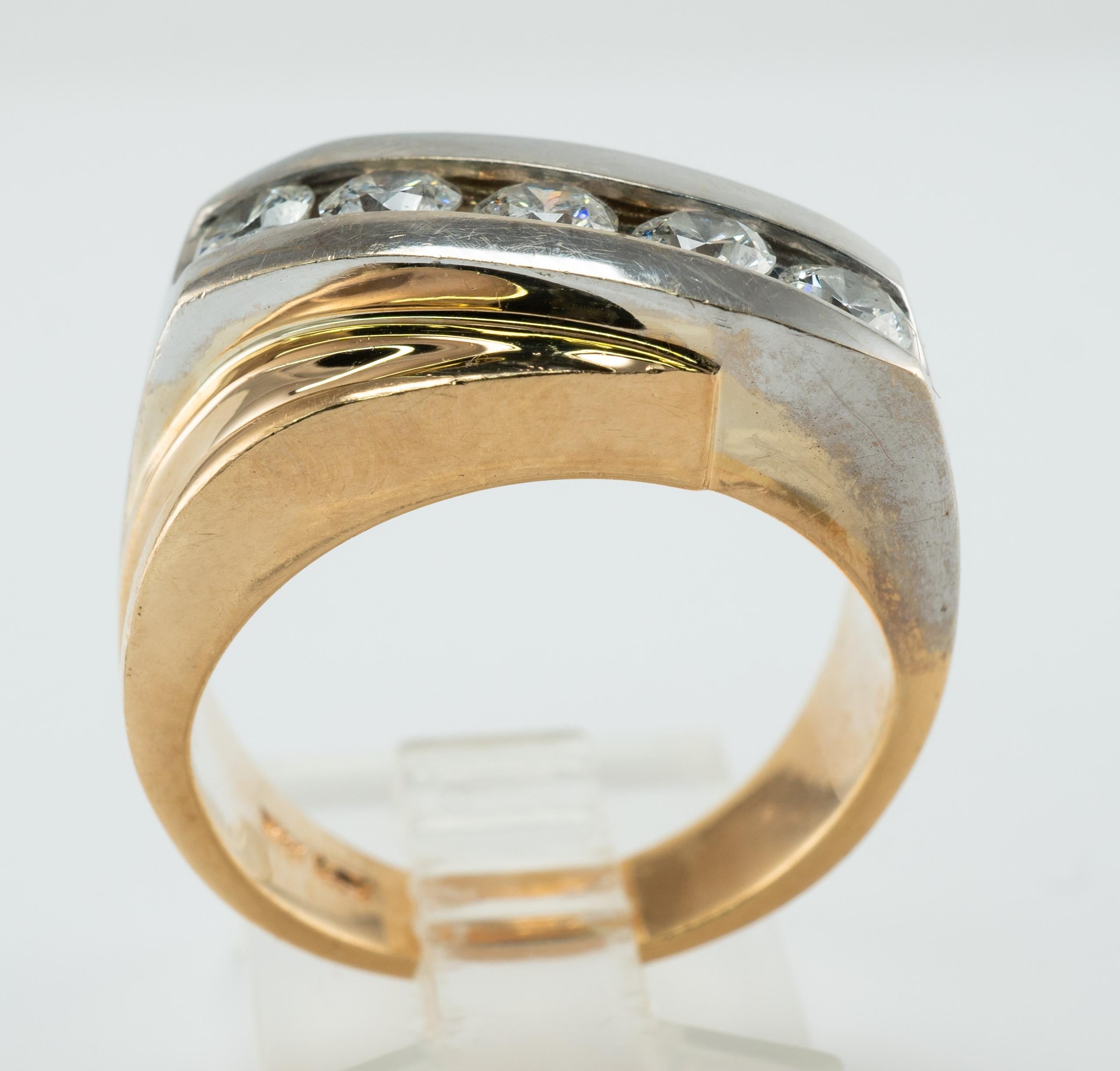 Mens Natural Diamond Ring 1.15cttw 14K Gold Band Vintage Estate For Sale 2