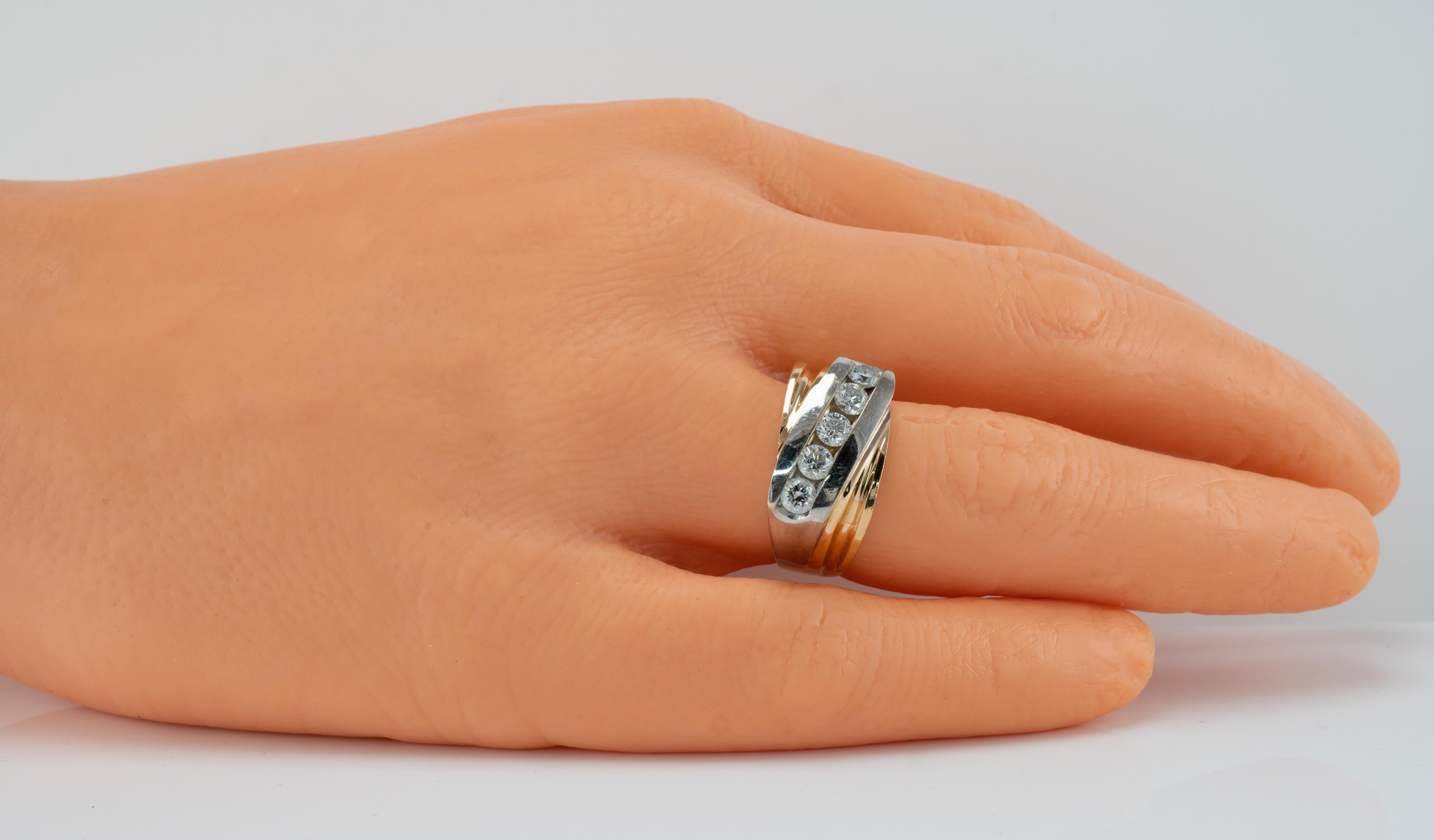 Mens Natural Diamond Ring 1.15cttw 14K Gold Band Vintage Estate For Sale 3