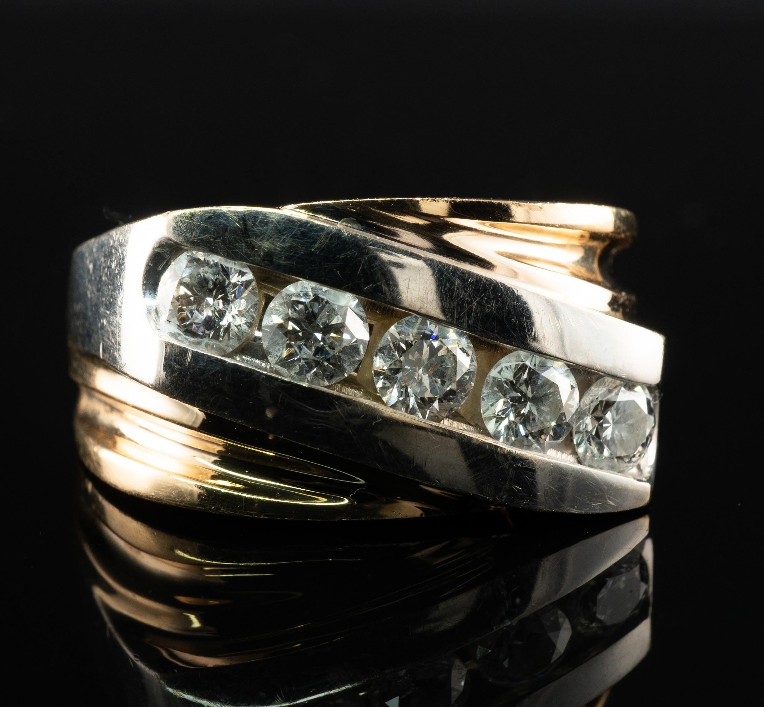 Mens Natural Diamond Ring 1.15cttw 14K Gold Band Vintage Estate For Sale 4