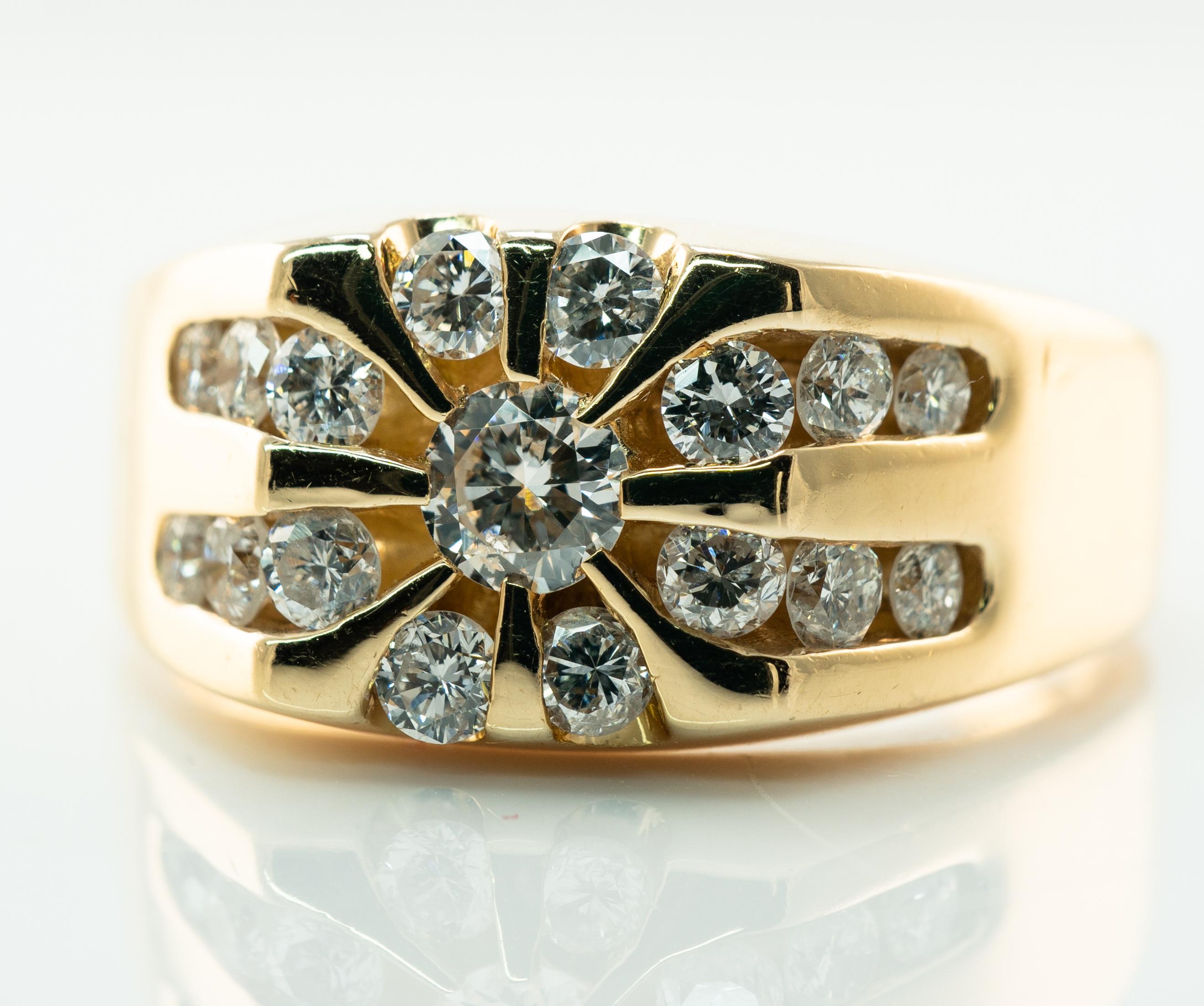 Mens Natural Diamond Ring 14K Gold Band by Magic Glo 1.25 TDW 6