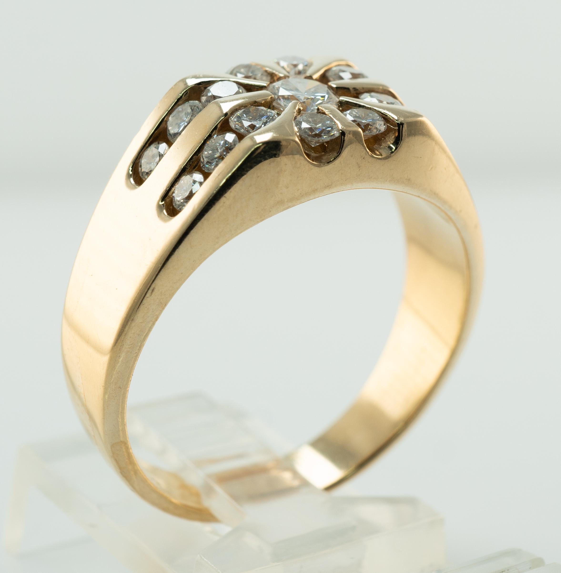 Round Cut Mens Natural Diamond Ring 14K Gold Band by Magic Glo 1.25 TDW