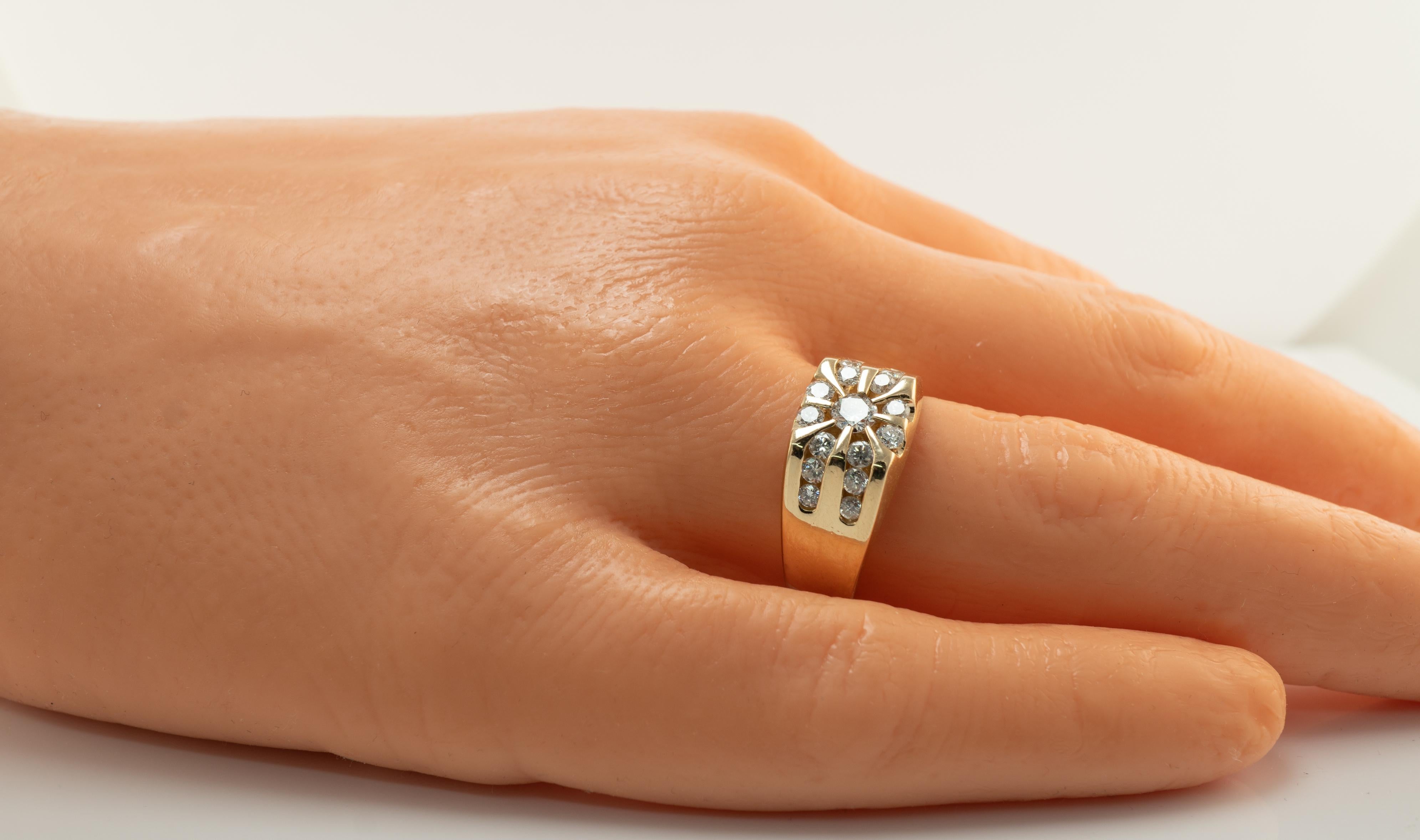 Mens Natural Diamond Ring 14K Gold Band by Magic Glo 1.25 TDW In Good Condition In East Brunswick, NJ