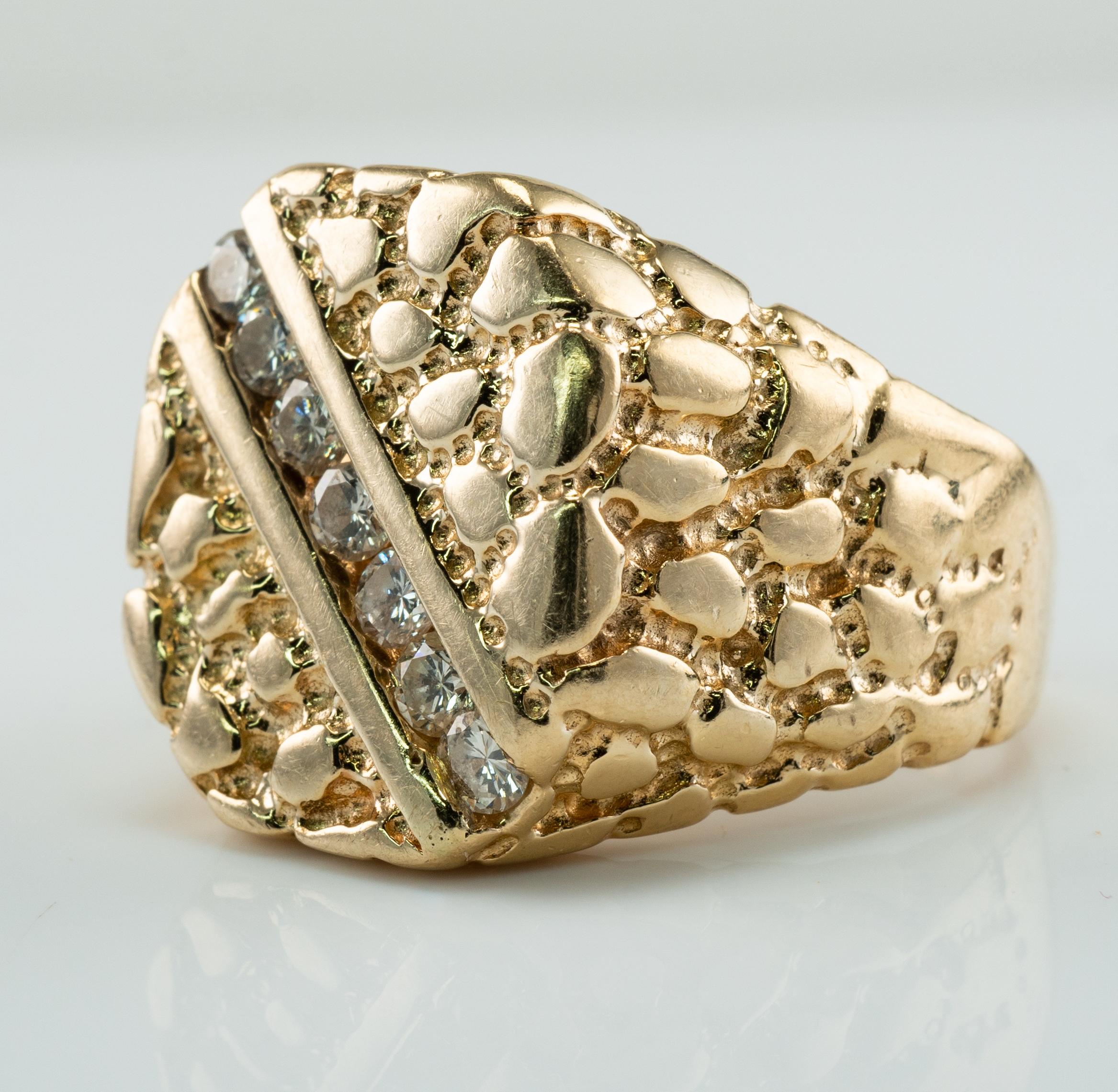 Herren Naturdiamant Ring 14K Gold Nugget Stil Vintage By im Angebot 5