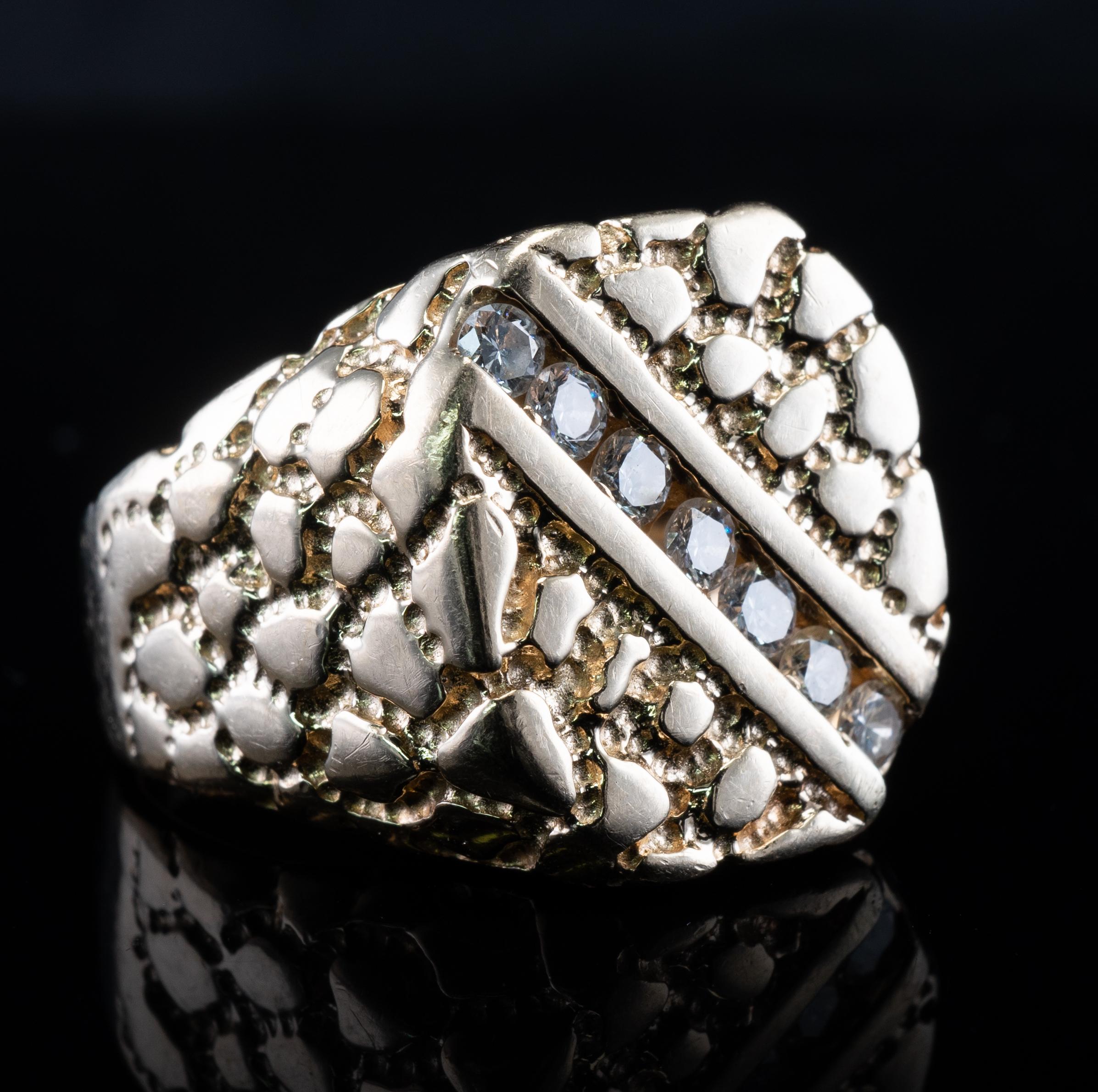 Herren Naturdiamant Ring 14K Gold Nugget Stil Vintage By im Angebot 7
