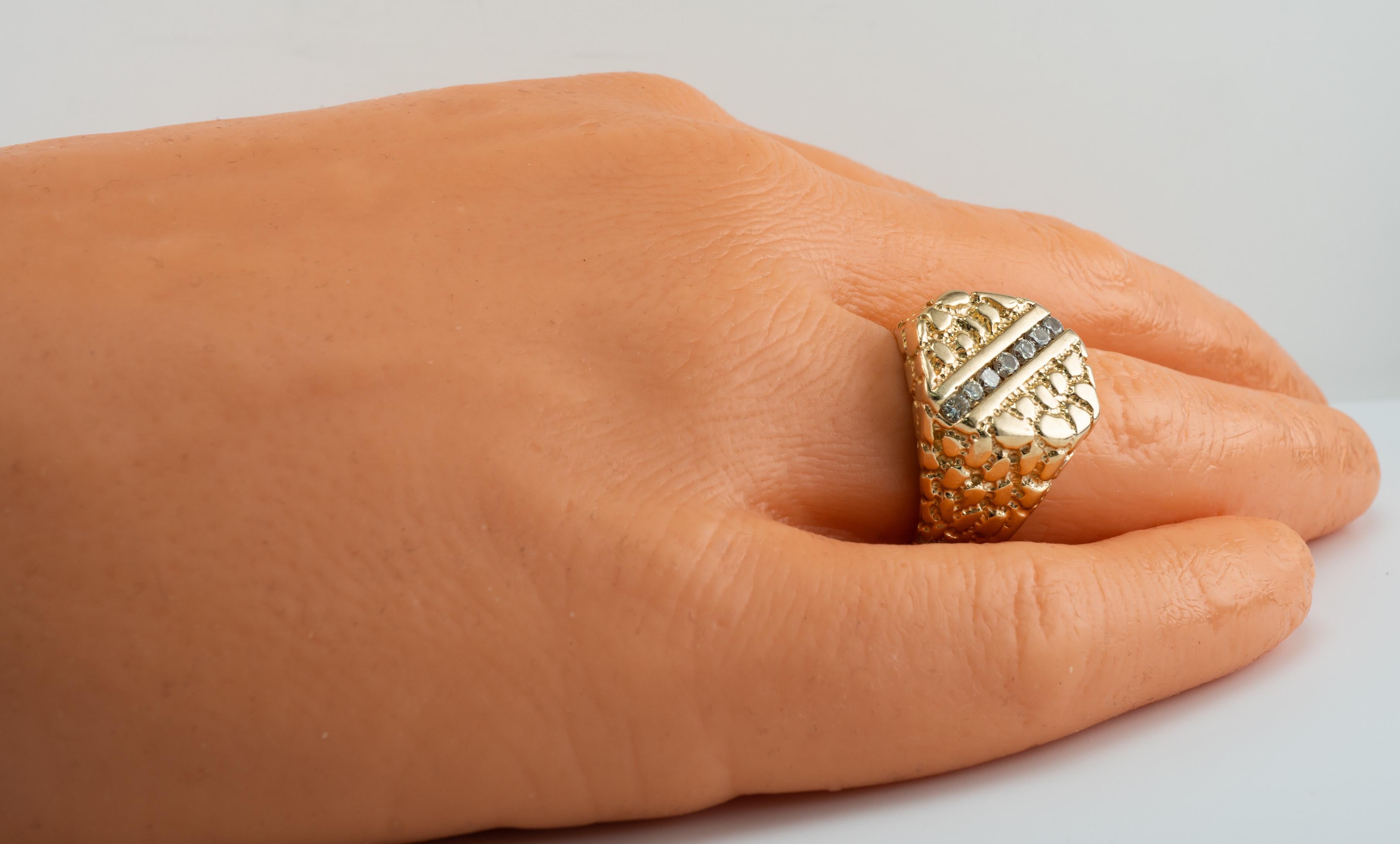 Herren Naturdiamant Ring 14K Gold Nugget Stil Vintage By im Angebot 8