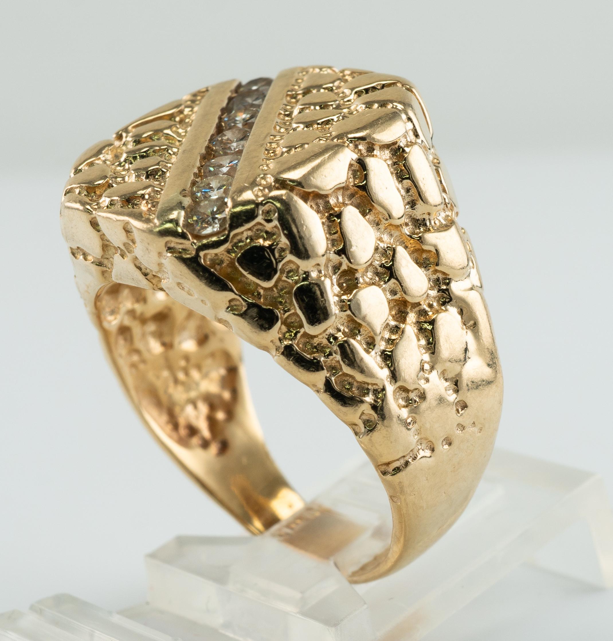 Herren Naturdiamant Ring 14K Gold Nugget Stil Vintage By im Angebot 9