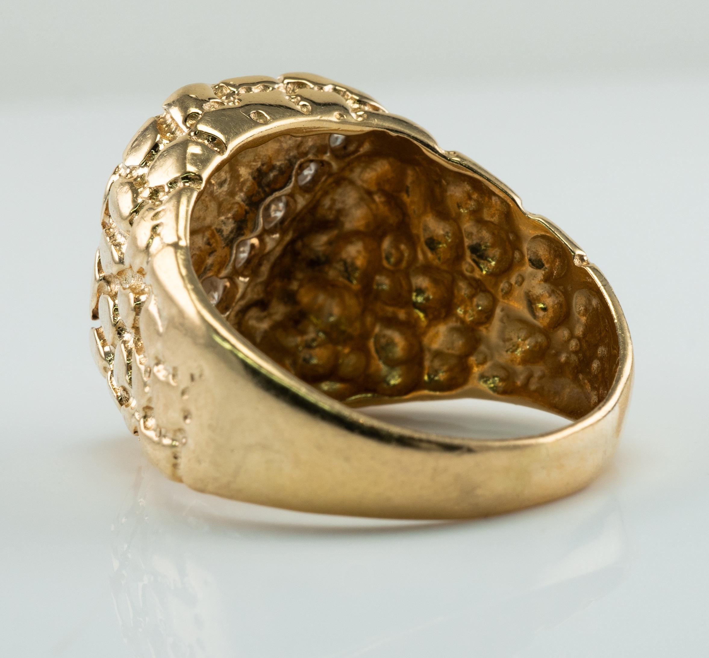 Herren Naturdiamant Ring 14K Gold Nugget Stil Vintage By im Angebot 1