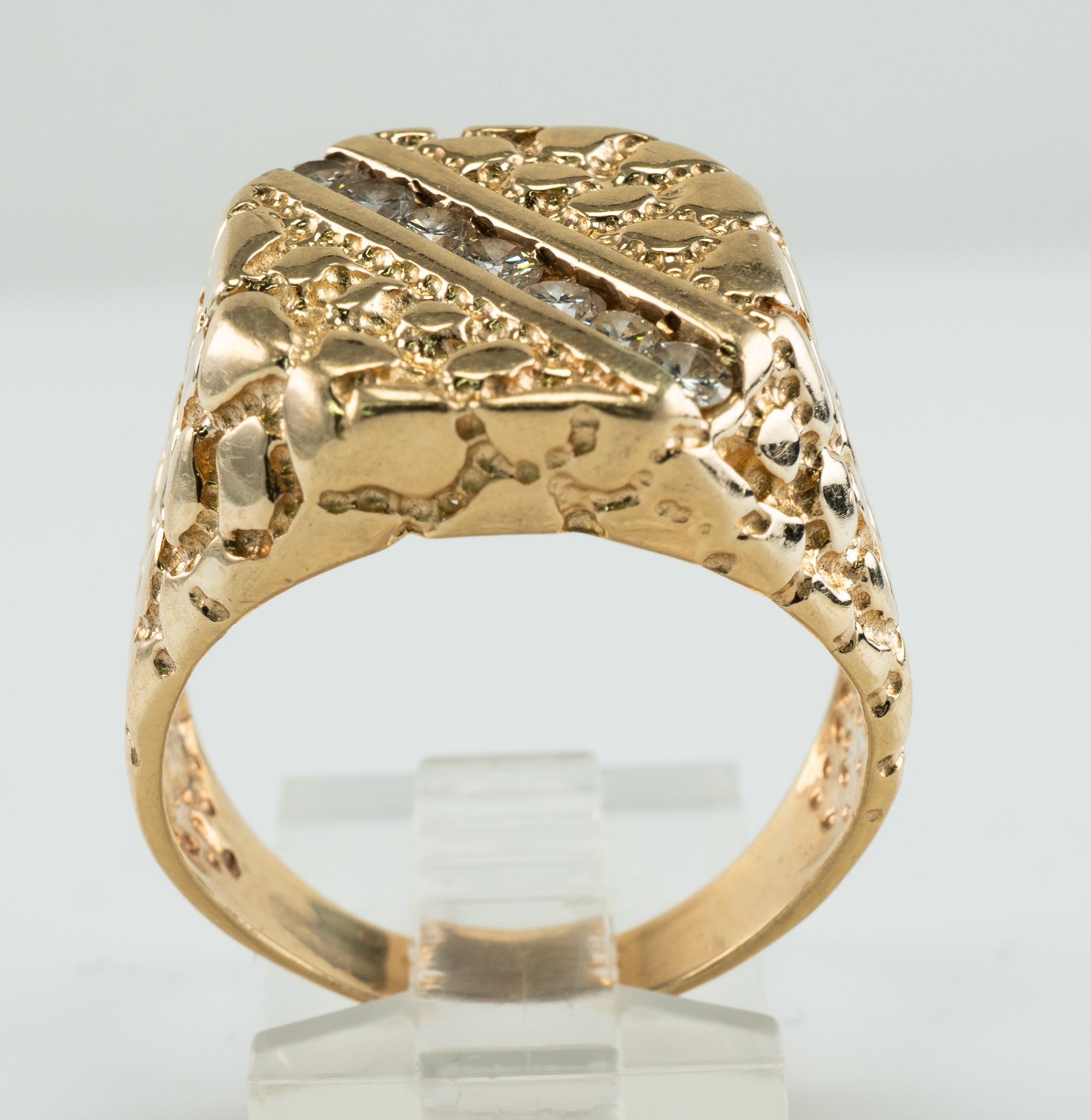 Herren Naturdiamant Ring 14K Gold Nugget Stil Vintage By im Angebot 2