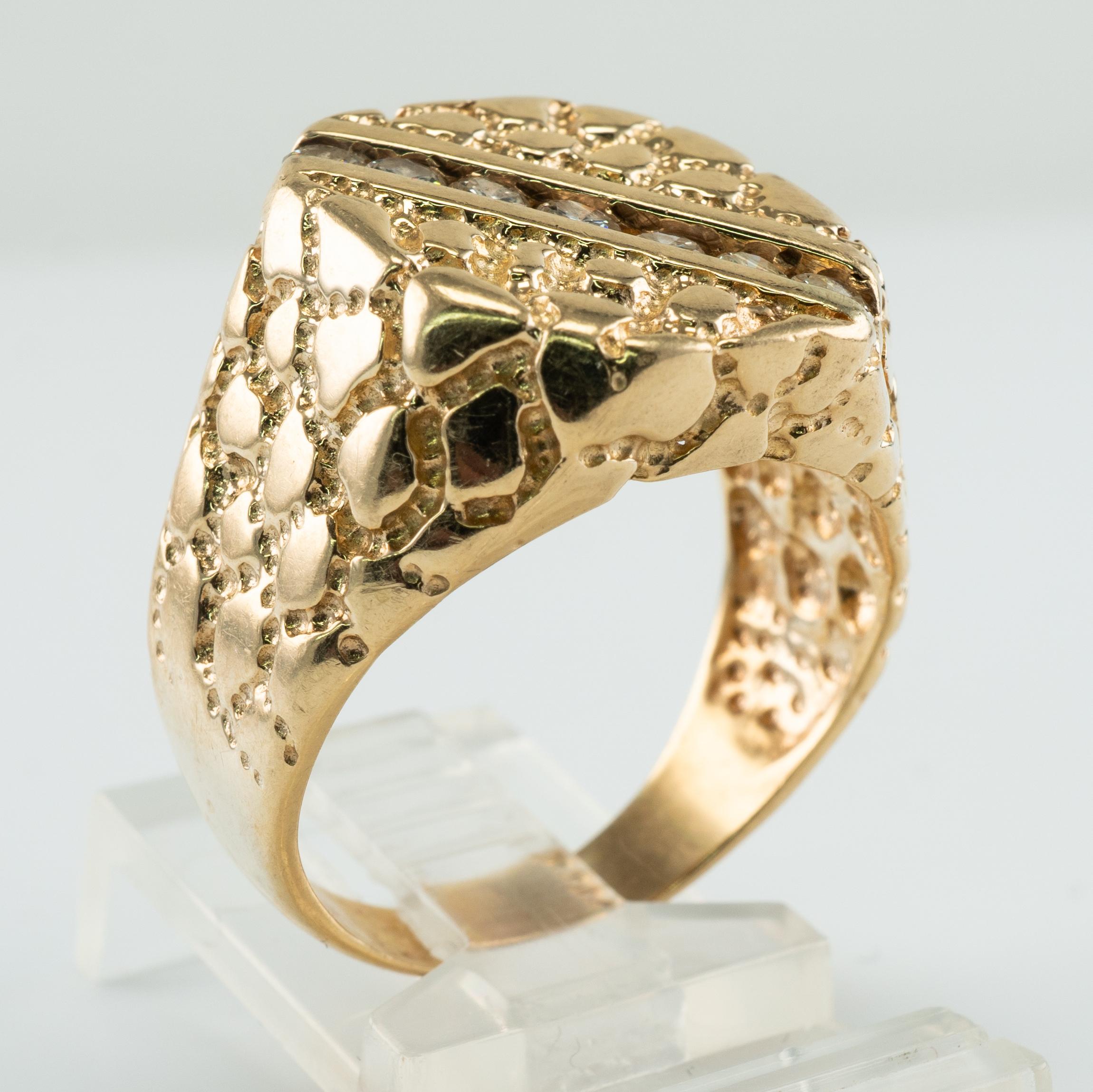 Herren Naturdiamant Ring 14K Gold Nugget Stil Vintage By im Angebot 3