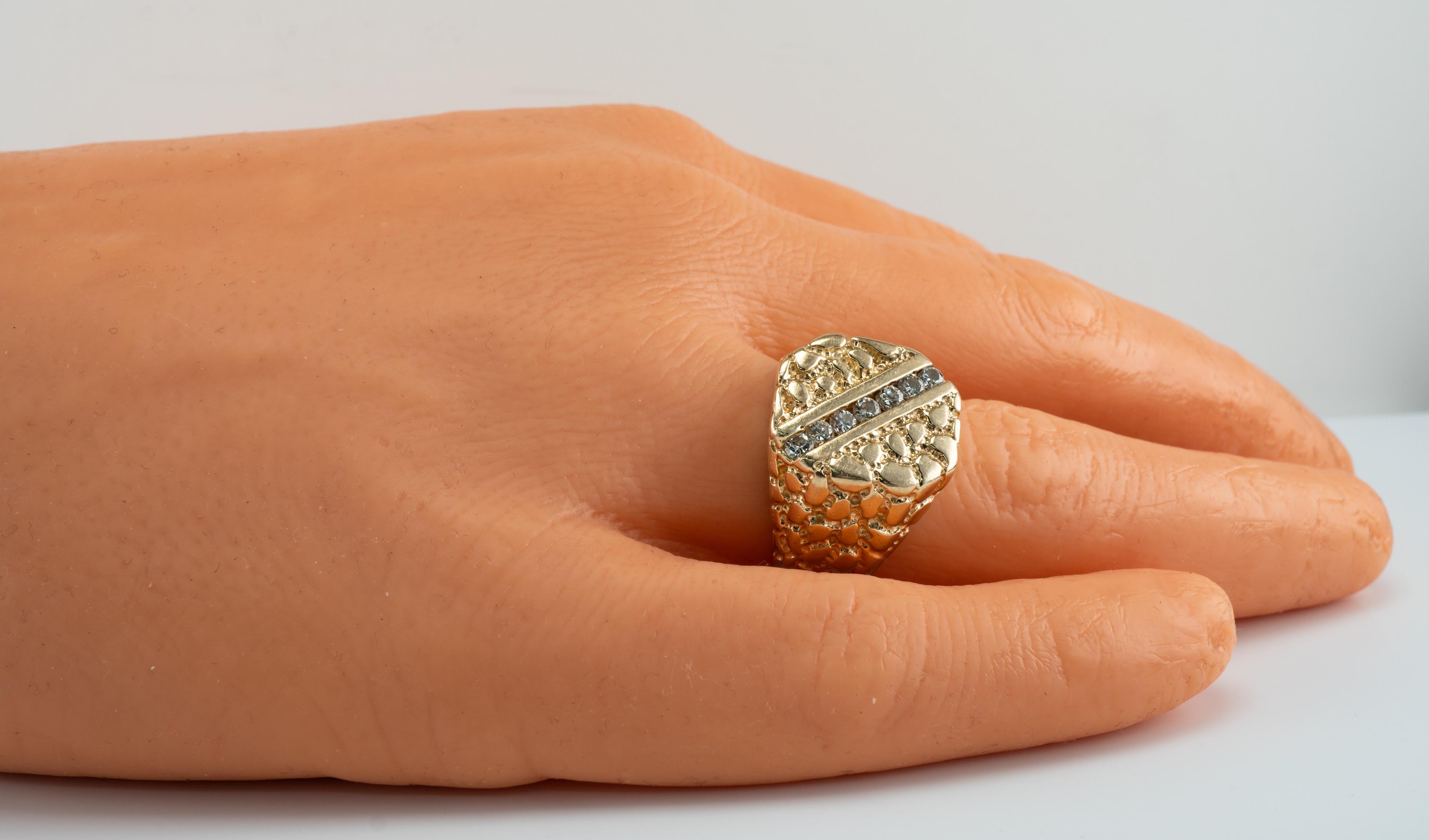 Herren Naturdiamant Ring 14K Gold Nugget Stil Vintage By im Angebot 4