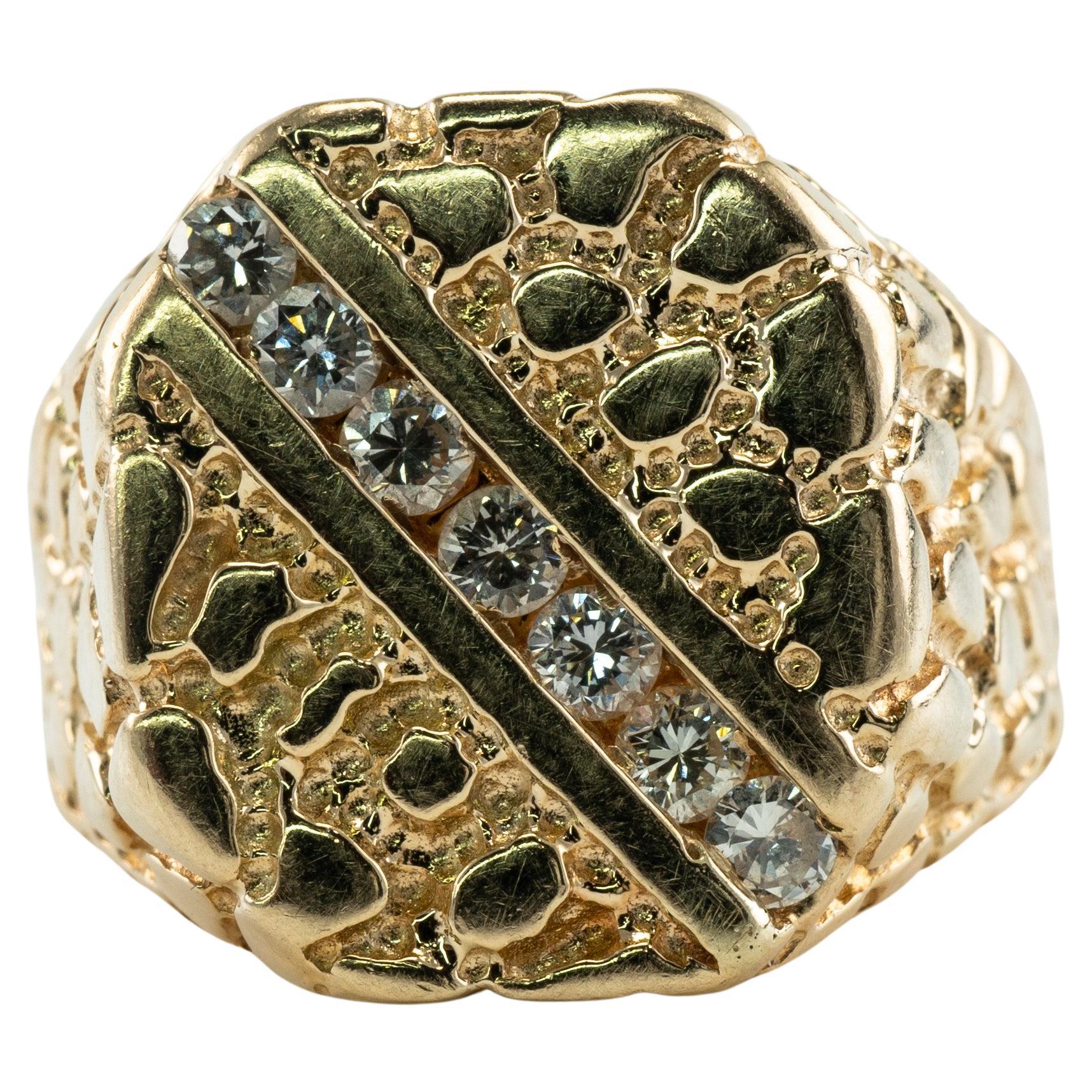Herren Naturdiamant Ring 14K Gold Nugget Stil Vintage By