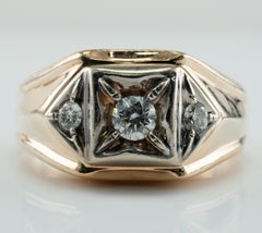 Mens Natural Diamond Ring 14K Gold Vintage .45 Tdw Three Stones