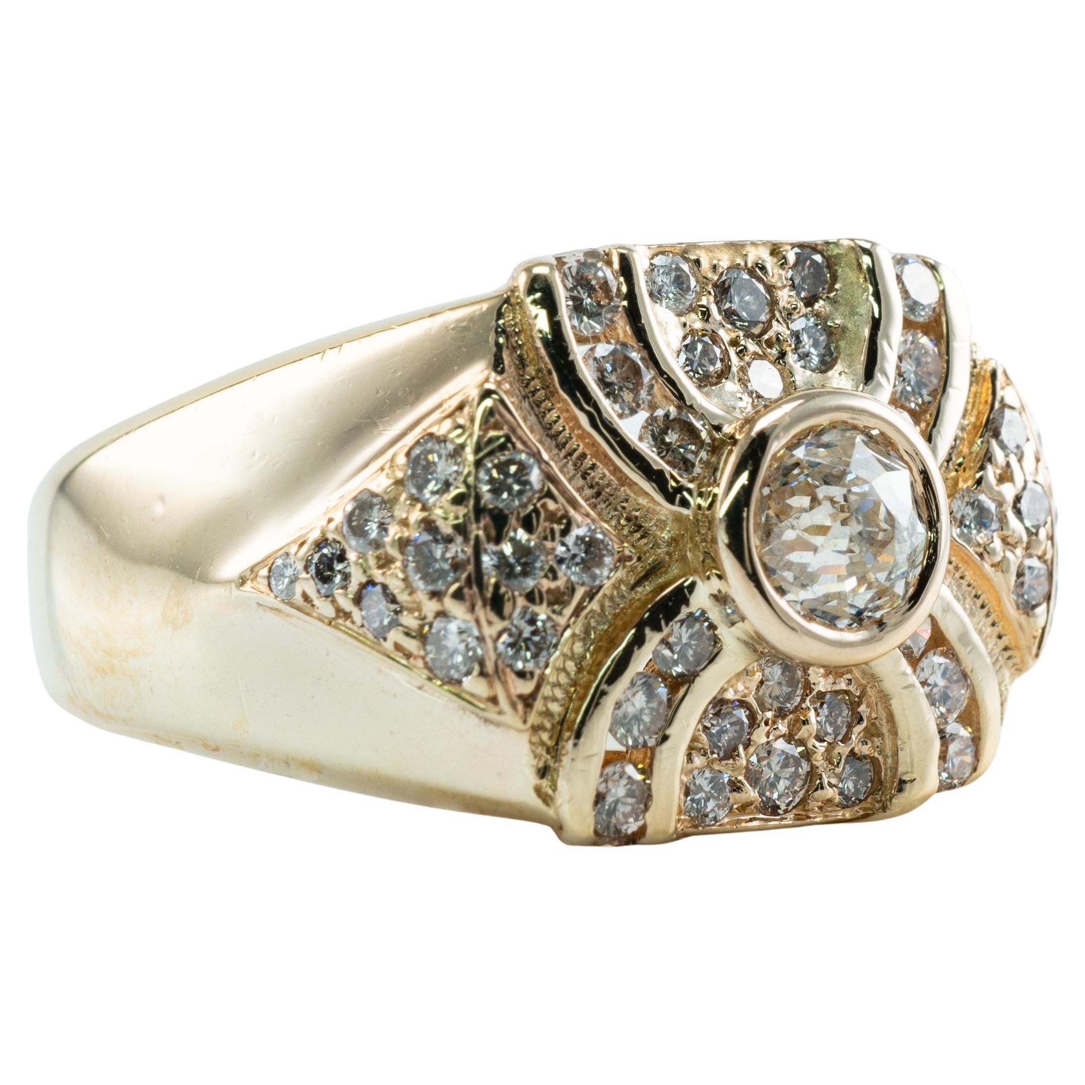 Mens Diamond Ring 14K Gold Band .97 TDW Vintage For Sale at 1stDibs
