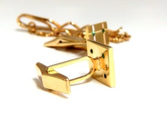 Men’s Natural Emerald Cufflinks Tie Tack Chain Gift Set, 14 Karat