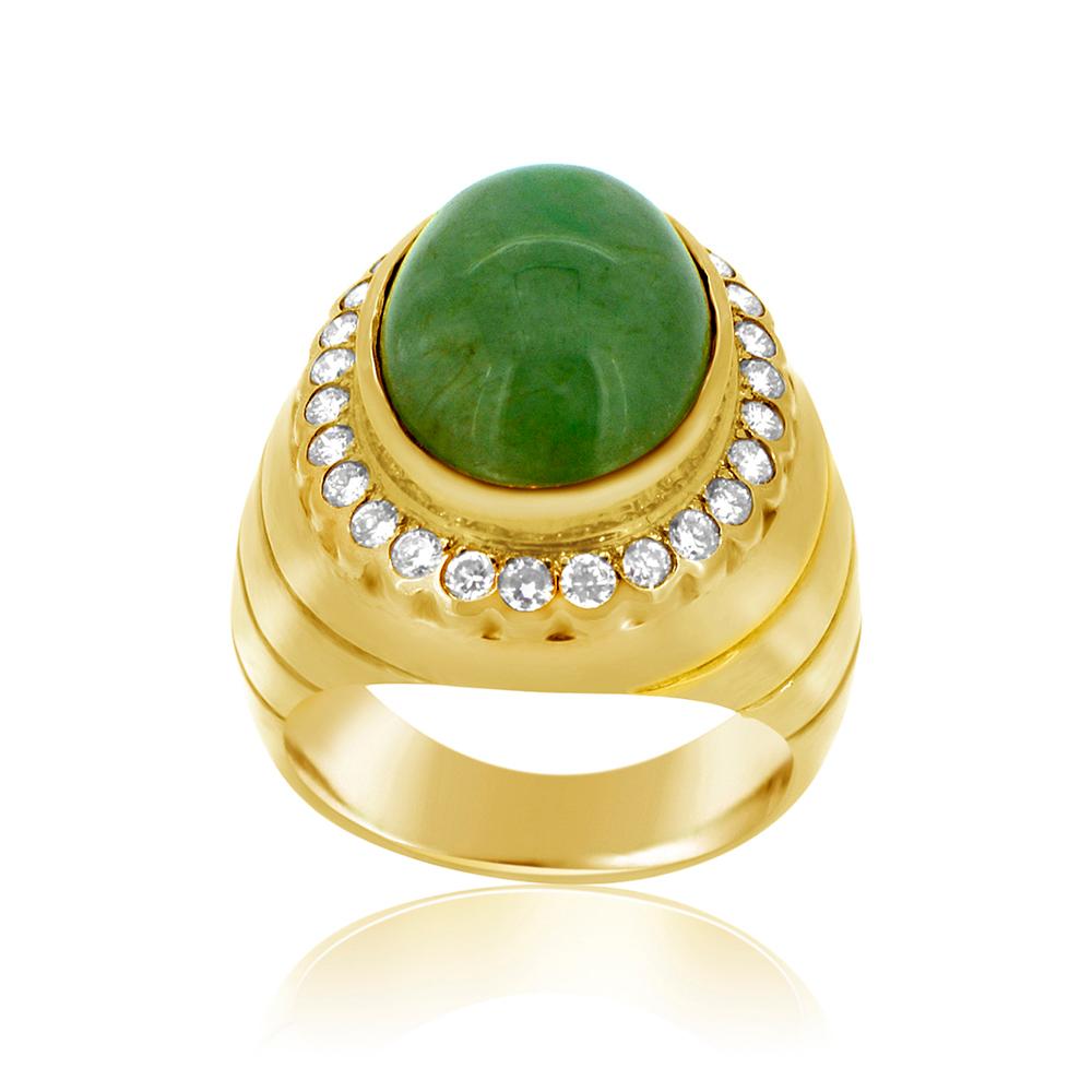Vintage Men's NOTE TREATED JADE RING !
Unique Quality !
New, never used.
Natural Burma Jade Ring with diamonds
Cabochon shape
18K Yellow Gold weight- 17.50 Grams
Jade stone weight - 9.0 carat Light Green color
Natural Diamonds weight  1.0 carat  E-F