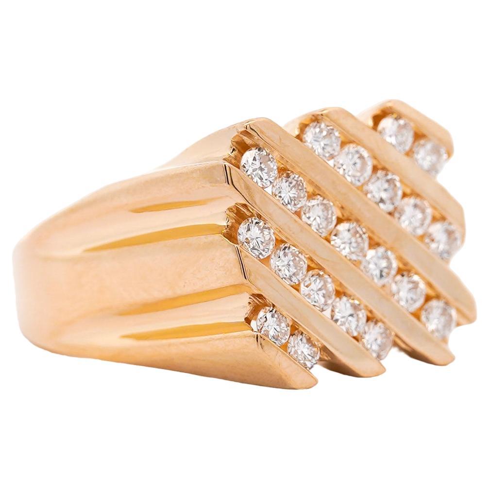 Mens Natural Round Diamond Cluster Channel Set 14K Gold Ring For Sale