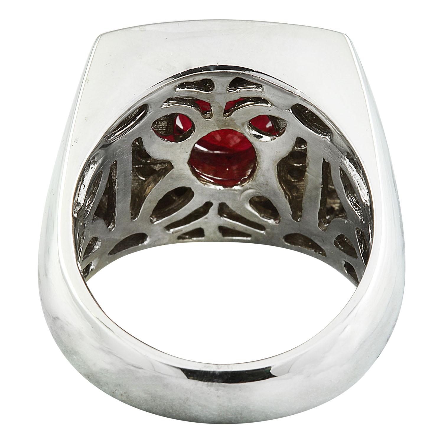 Anillo de hombre con diamante y rubí natural en oro blanco de 14 quilates Corte oval en venta