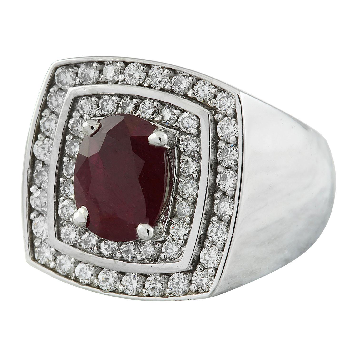 Men's Natural Ruby Diamond Ring In 14 Karat White Gold  In New Condition For Sale In Los Angeles, CA