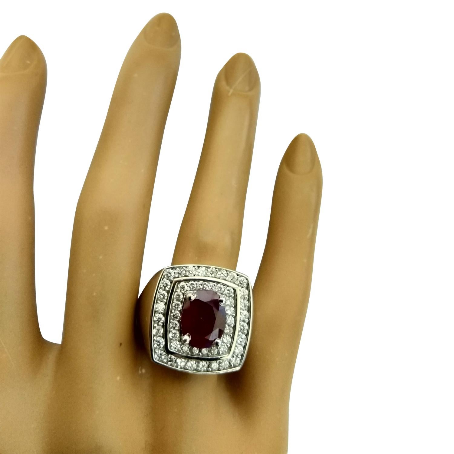 Women's Men's Natural Ruby Diamond Ring In 14 Karat White Gold  For Sale