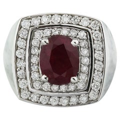 Men's Natural Ruby Diamond Ring In 14 Karat White Gold 