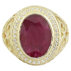 Men's Natural Ruby Diamond Ring In 14 Karat Solid Yellow Gold 