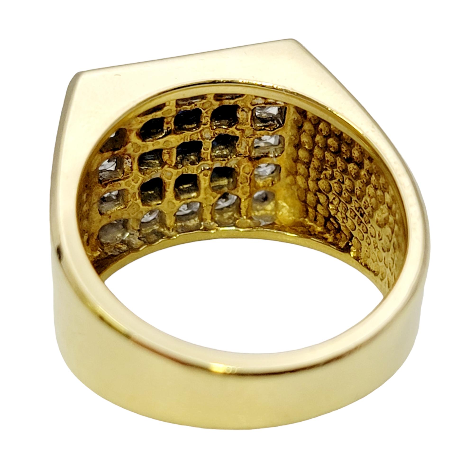 Mens Natural Sapphire and Diamond Halo Square Band Ring in 18 Karat Yellow Gold For Sale 1
