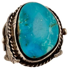 Mens Navajo Sterling Silver .925 Kingman Turquiose 20mm x 23mm Ring Size 10 1/2
