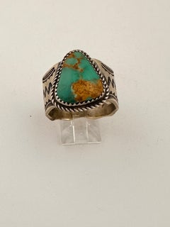 Mens Navajo Sterling Silver .925 Kingman Turquoise 18mm x 20mm Ring Sz 10