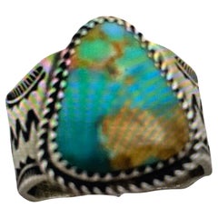 Mens Navajo Sterling Silver .925 Kingman Turquoise 18mm x 20mm Ring Sz 10