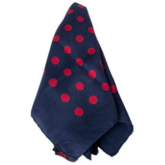 Men's Navy and Red Polka Dot Italian Silk Pocket Square Scarf - 17", 1960s